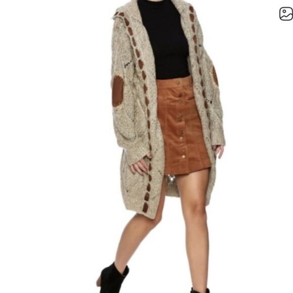 Pol long elbow patch oversized open knit cardigan sweater stitched woven - Picture 10 of 10